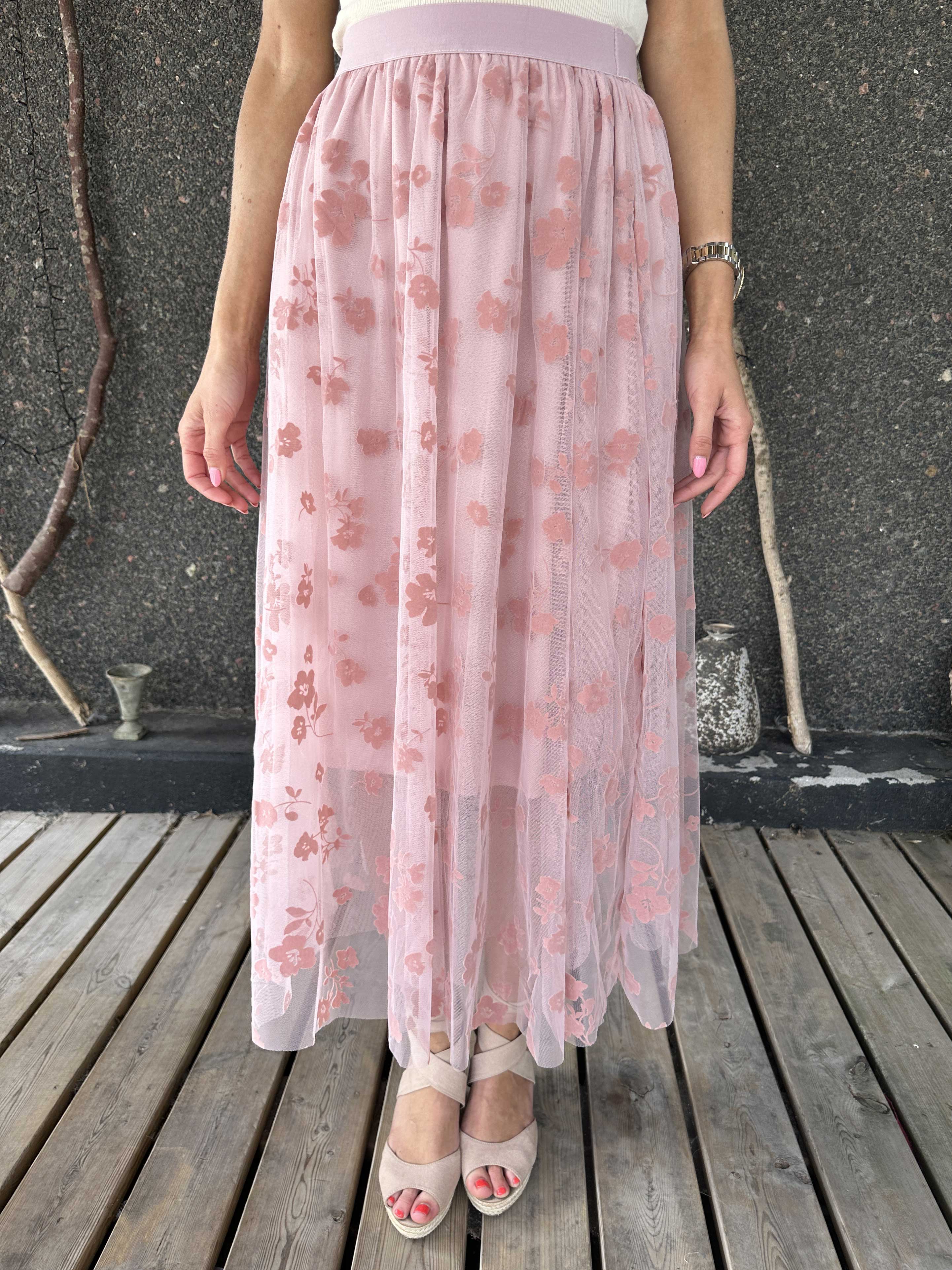 Aella - Lang nederdel med blomstret tyl